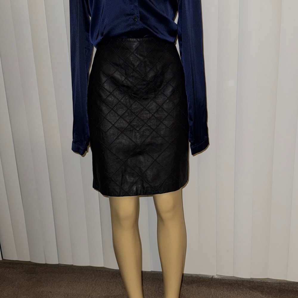 Black Quilted Genuine, Leather Skirt